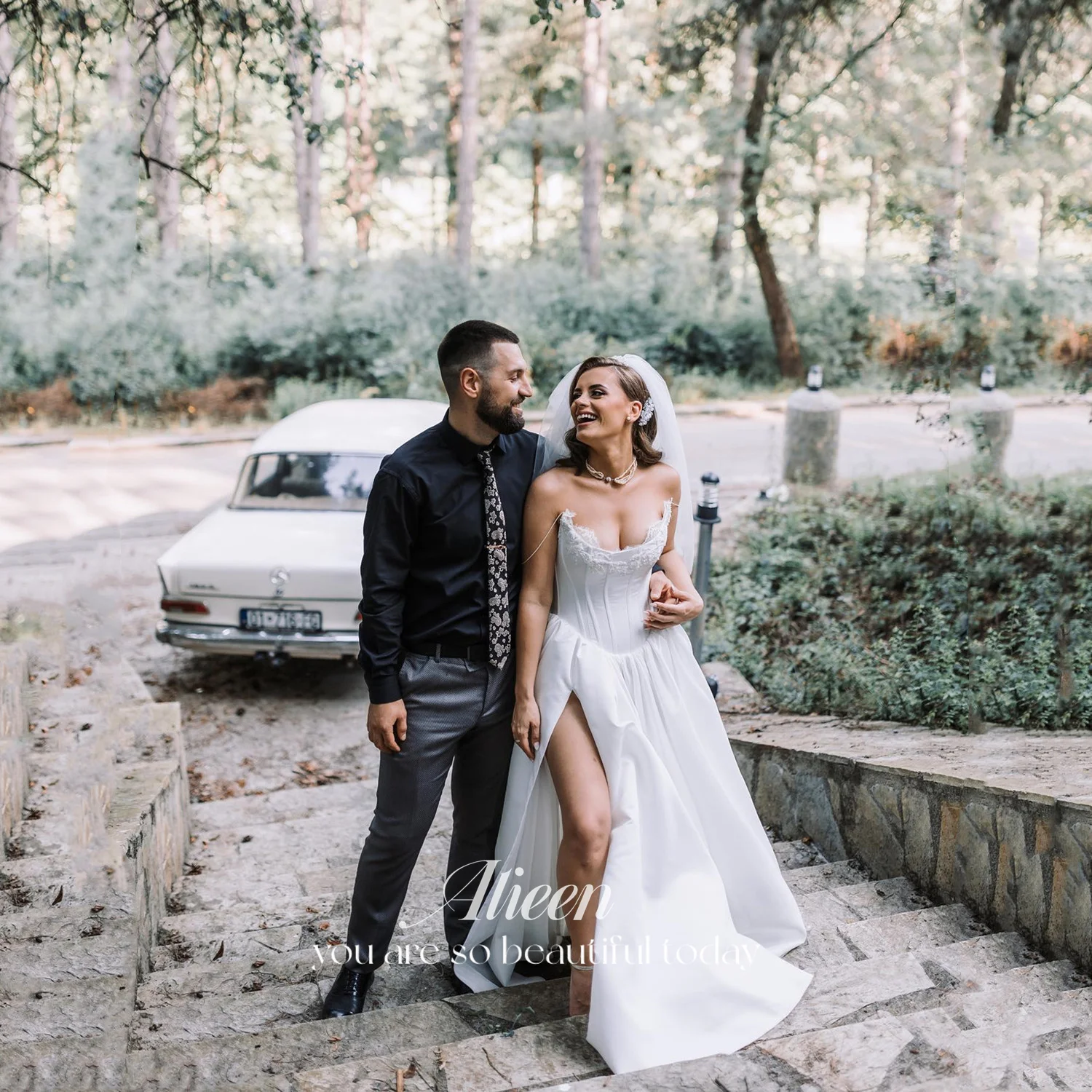 

Aileen Prom Dress Women's Evening Dress Customized A-line Luxurious Evening Dresses Brands Side Slit Elegant Party Dresses Satin