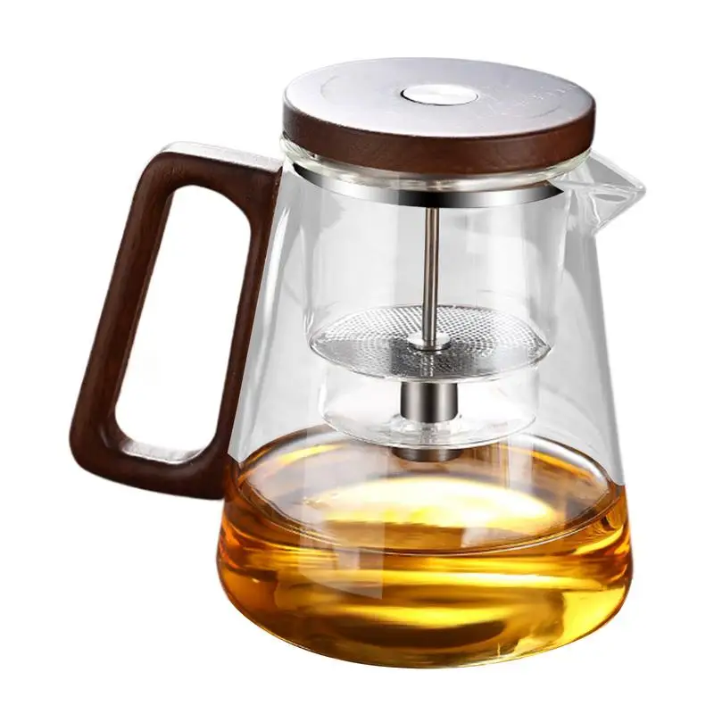 

Teapot With Infuser Tea Kettle With Strainer Tea Glass With Press Control Infuser Wooden Handle Teapot For Home Studio Tea Room