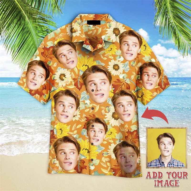 Funny Hawaii Custom Avatar Design 3D Print Shirts For Men Funny Birthday Gift DIY Photo Blouses Designer Clothes Men Cool Shirt