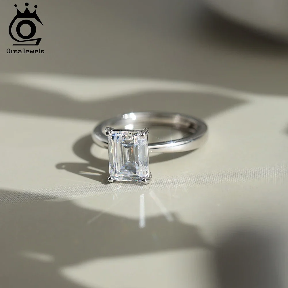 

ORSA JEWELS Emerald Cut 1ct to 4ct Moissanite Ring for Women Silver 925 Lab Diamond Rings Engagement Wedding Jewelry SMOR07