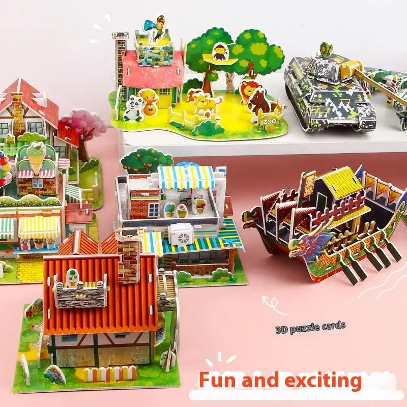 Rompecabezas de papel 3D Montessori, casas en miniatura, modelos de construcción de cartón, rompecabezas para niños, casa DIY, juguetes educativos