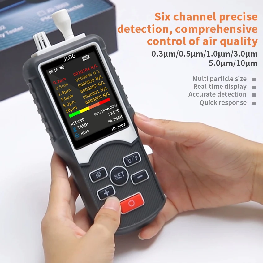 

Handheld Particle Counter JD 3003 with Six Channel Particle Sizes (0.3, 0.5, 1.0, 2.5, 5.0, 10 μ m) for Cleanroom Applications
