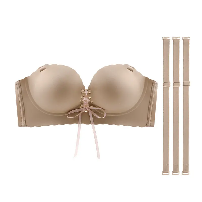 

6cm Thick Padded Strapless Bra Push Up Invisible Nude Anti-Slip Seamless Bralette for Small Bust Off Shoulder Wear ComfortKUCLUT