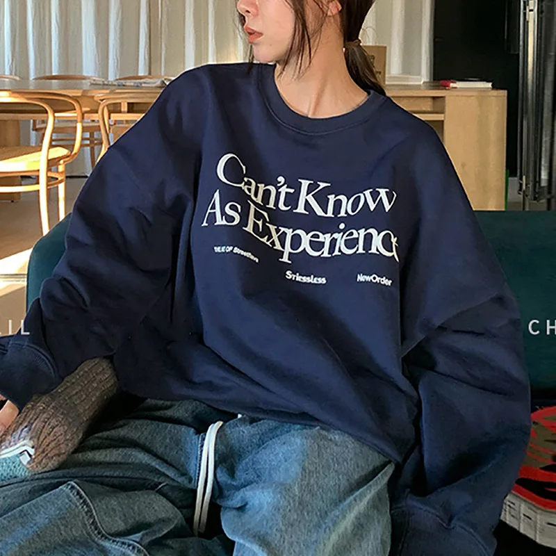 Frauen Herbst Neue Casual Oansatz Langarm Hoodies Brief gedruckt Sweatshirts Vintage Harajuku Chic Pullover Top Y2K2025