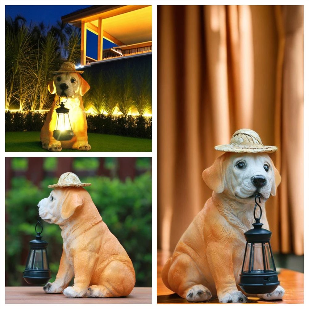 Solar Simulation Dog Light Outdoor Waterproof Resin Dog Statues Led Night Lights For Pathway Yard Garden Patio Balcony Decor