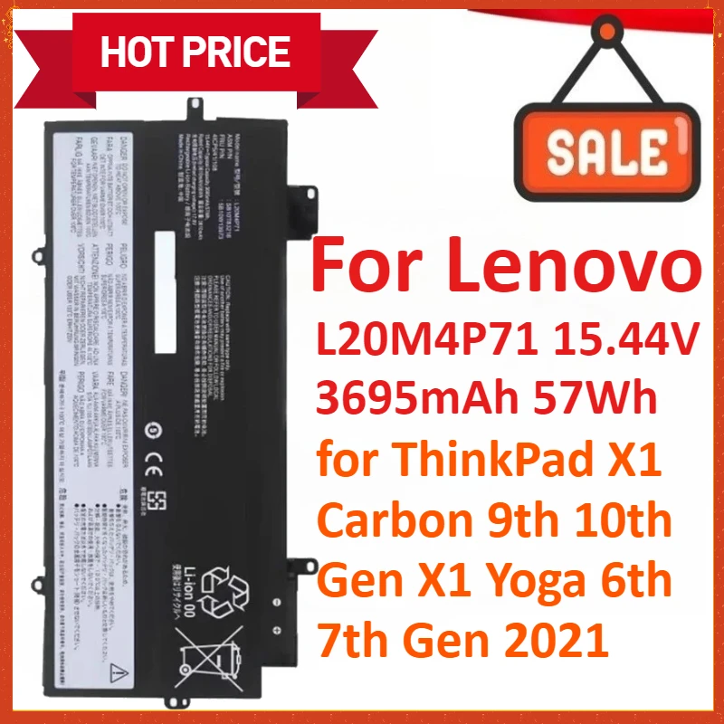 L20M4P71 15.44V 3695mAh 57Wh Laptop Battery For Lenovo ThinkPad X1 Carbon 9th 10th Gen X1 Yoga 6th 7th Gen 2021 Series
