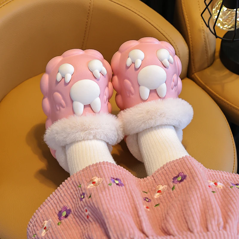 Boys Girls Cozy House Warm Plush Winter Cotton Slippers Kids Cute Indoor Shoes