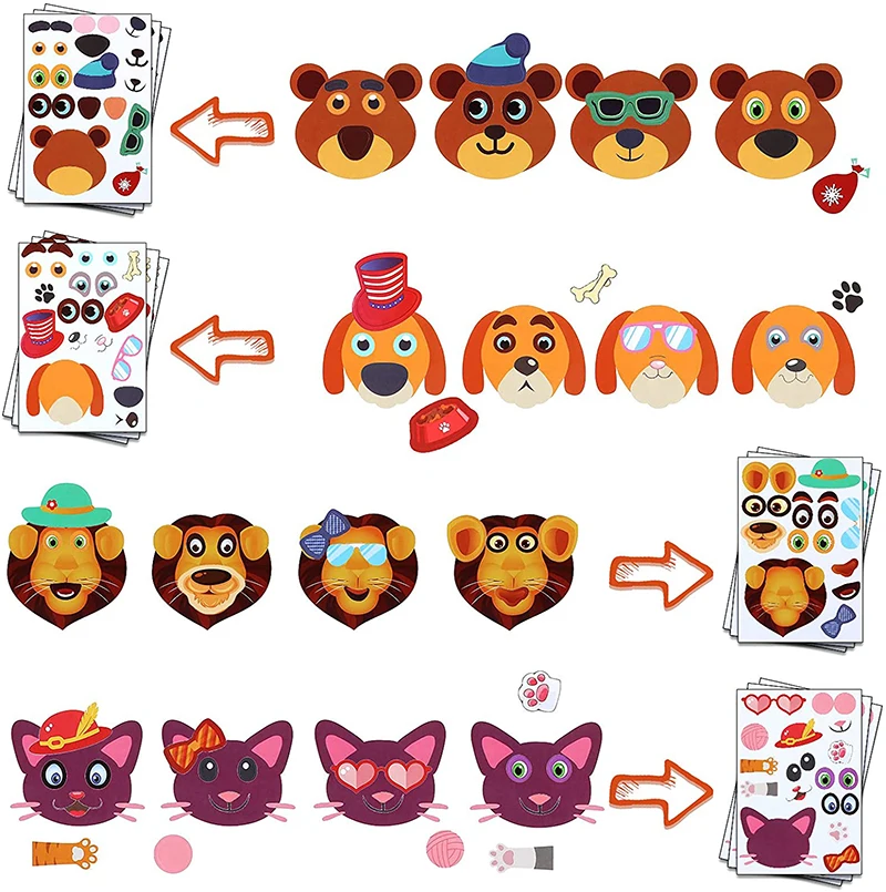 6-36PCS Make-a-face Sticker Sheets Make Your Own Animal Mix and Match Fantasy Animals Kids Party Favor Supplies Craft Puzzle Toy