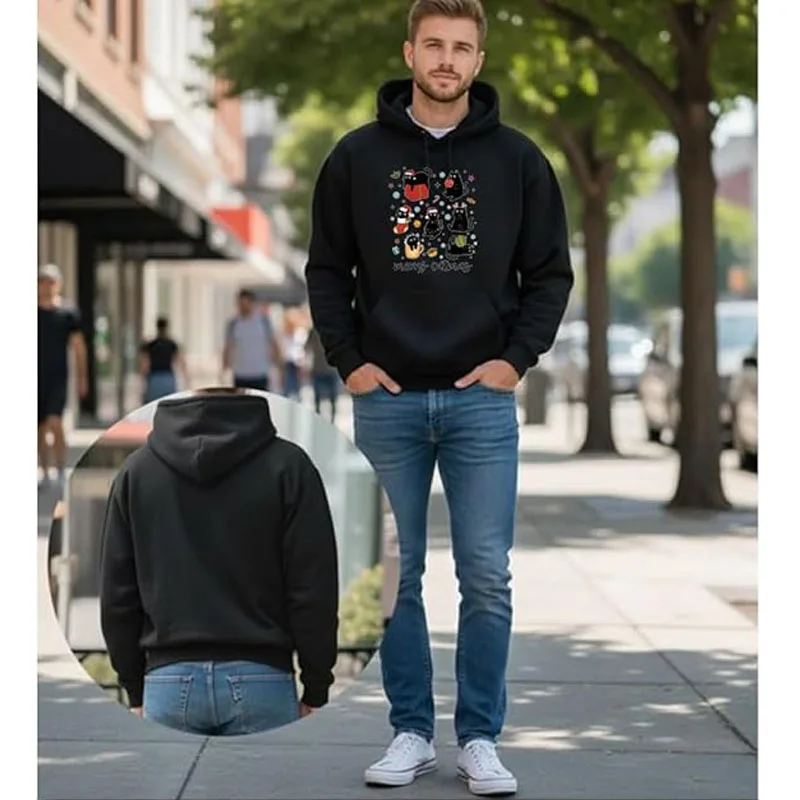 

Толстовка Merry Catmas, рождественские рубашки с милыми котами, забавная рождественская толстовка с капюшоном для мужчин и женщин, Y2k, хлопковые толстовки с капюшоном с котенком, свитера