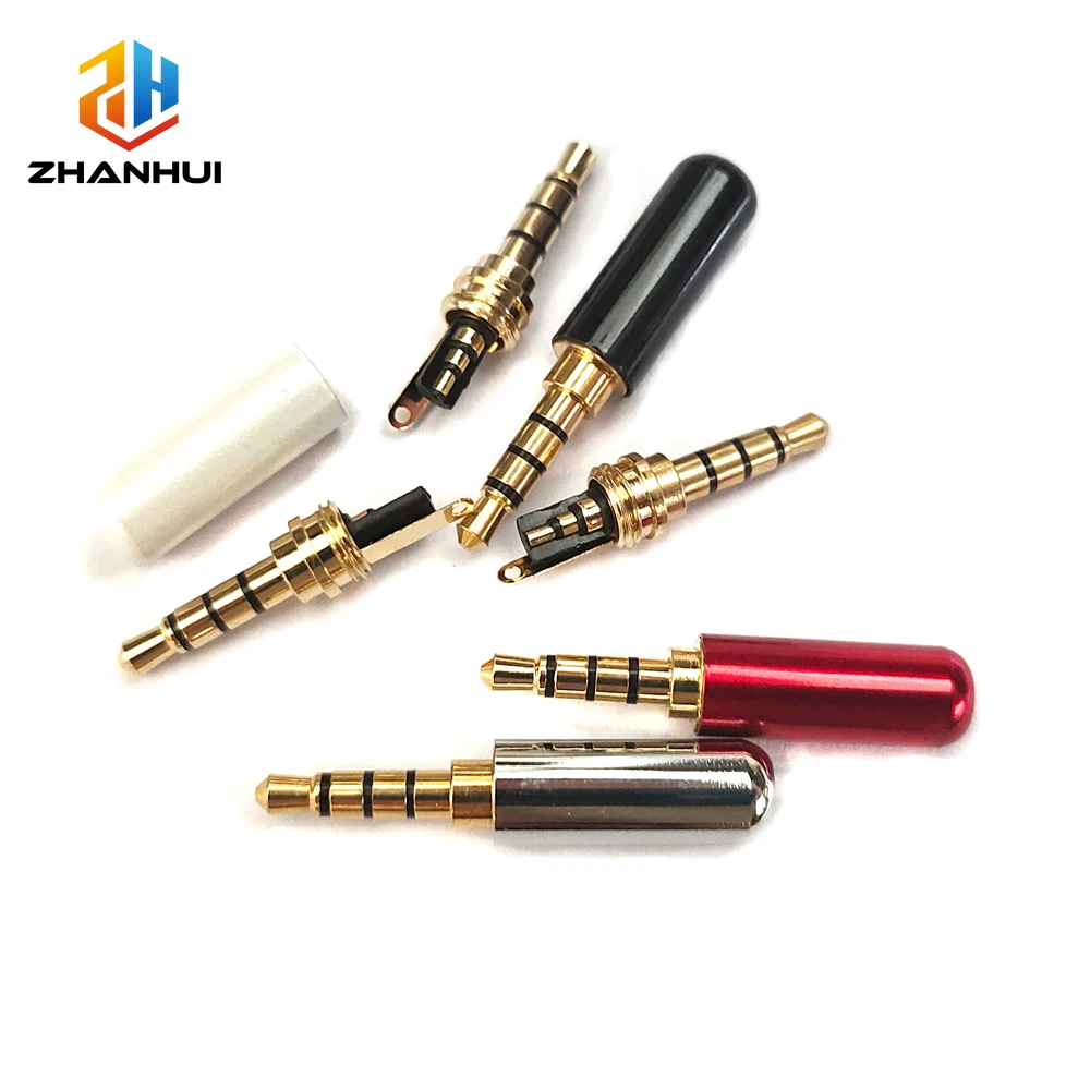 2/5PCS Copper 3/4 Pole 3.5MM Stereo Audio Plug - Male Headphone Jack with Clip for 4mm Cable Adapter