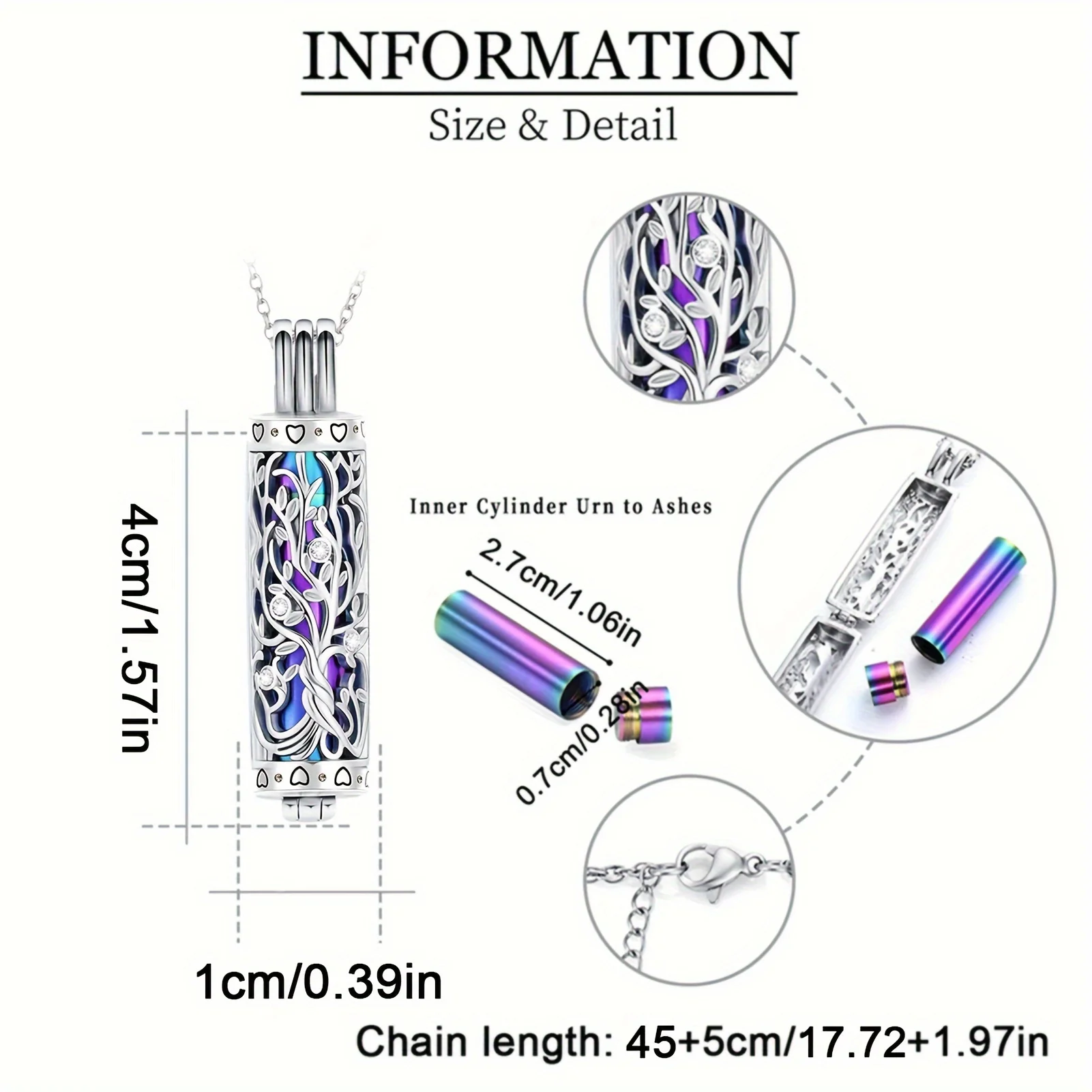 Cylinder Cremation Jewelry Tree of Life Urn Ashes Necklace for Women Men Vial Cremation Ash Pendant Loved One Memorial Jewelry