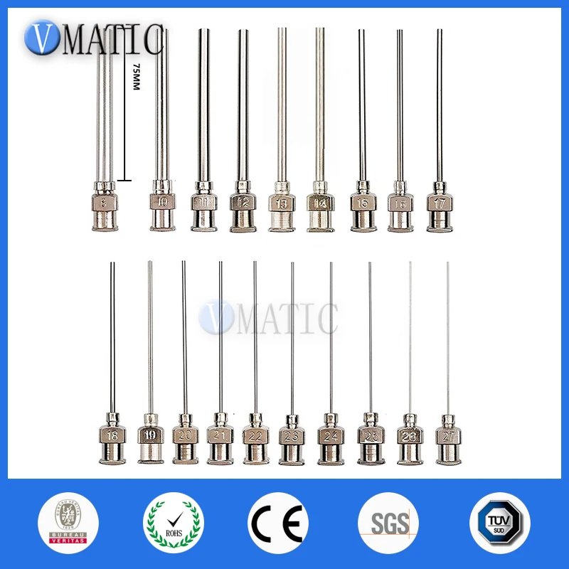 Free Shipping High Precision All Metal Tips Tube Length 75mm Blunt Stainless Steel 12Pcs Dispensing Syringe Needle Tips