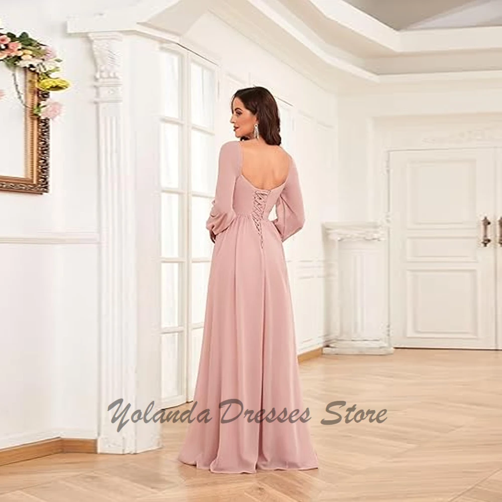 Vestido de noche Formal de gasa con encaje en la espalda para madre de la novia, vestido de noche con escote en forma de corazón, mangas largas hasta el suelo, abertura lateral, moda