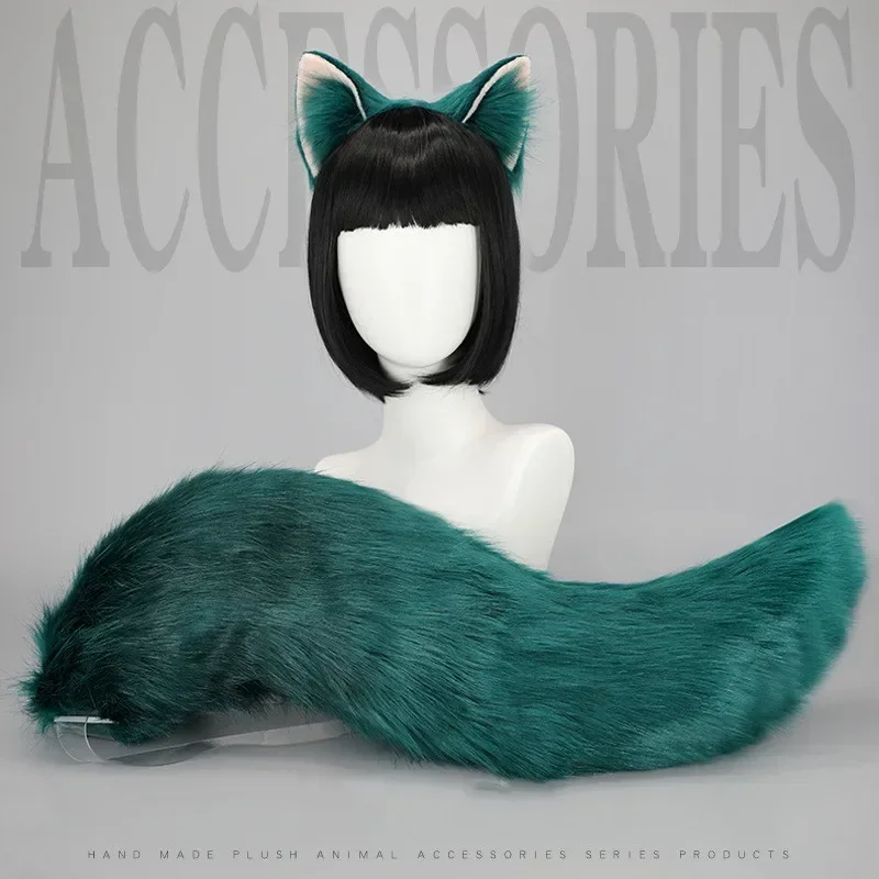 

New Green Cat Anime Beast Ears and Tail Plush Wolf Ear Fox Ear Headband Lolita COSPLAY Hand Made Halloween Christmas Accessories