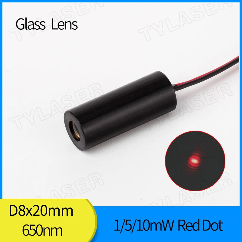 

High End Glass Lens 8X20mm 650nm Red Dot Laser 1mW 5mW 10mW Diode Module Industrial Grade APC Driver for Cutting Machine Locator