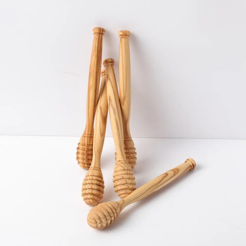 Portable 10/15/16cm Wooden Honey Dipper Handmade Comfort Grip Honey Stirrer Spoon Easy Clean Deep Grooves Honey Dipper Stick