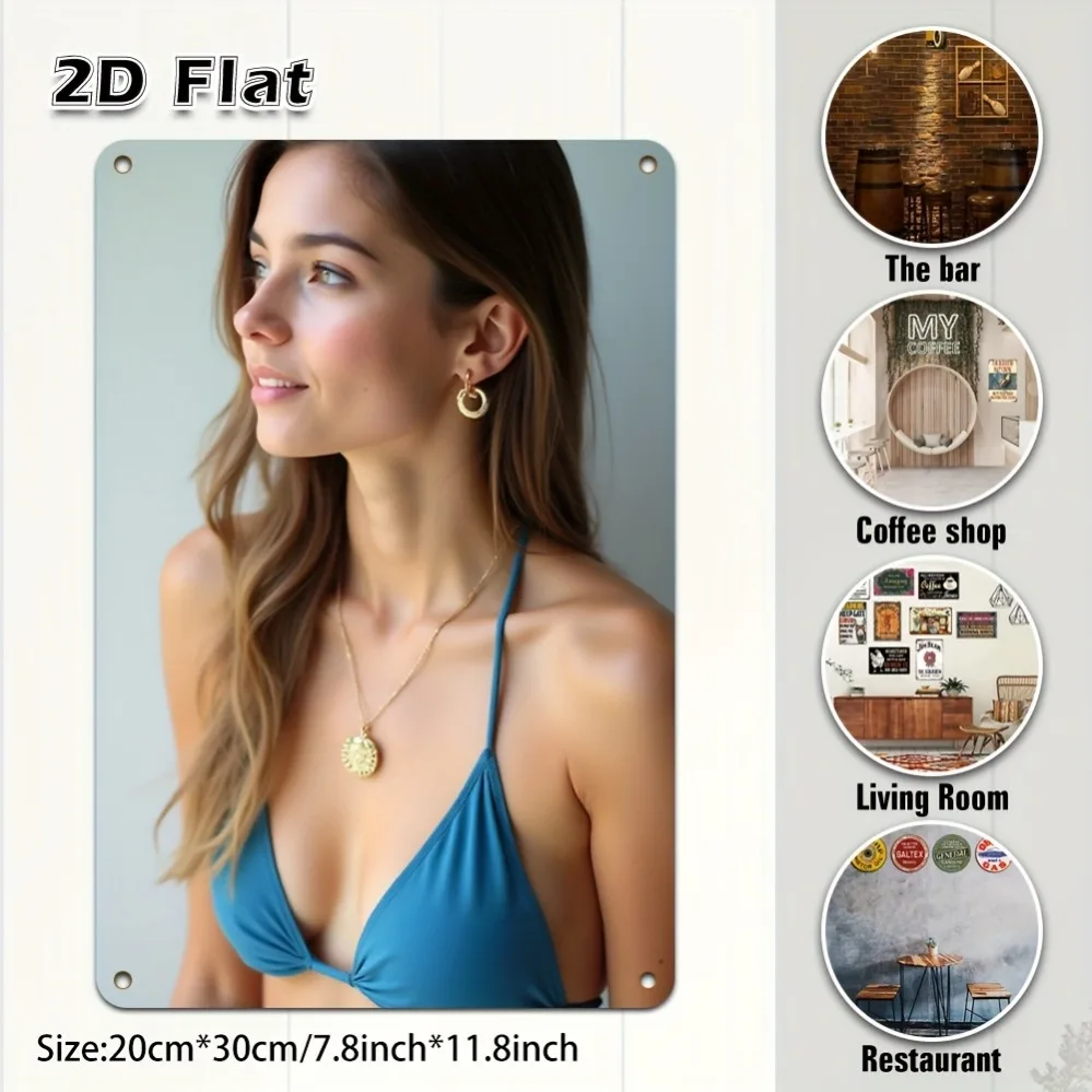 

2D Funny Bikini Girl Metal Wall Art for Home Bar Cafe Halloween Christmas Gift Durable Decor Plaque