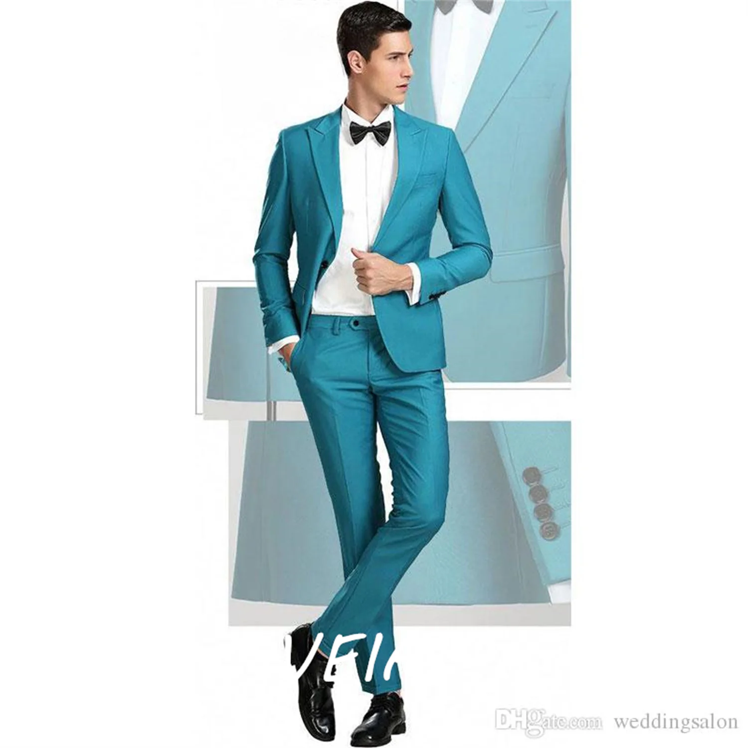 

CustomizedTeal Designer Mens Prom Suits Peaked Lapel Wedding Suits For Men Long Sleeves Groomsman Tuxedos Two Pieces Blazers Jac