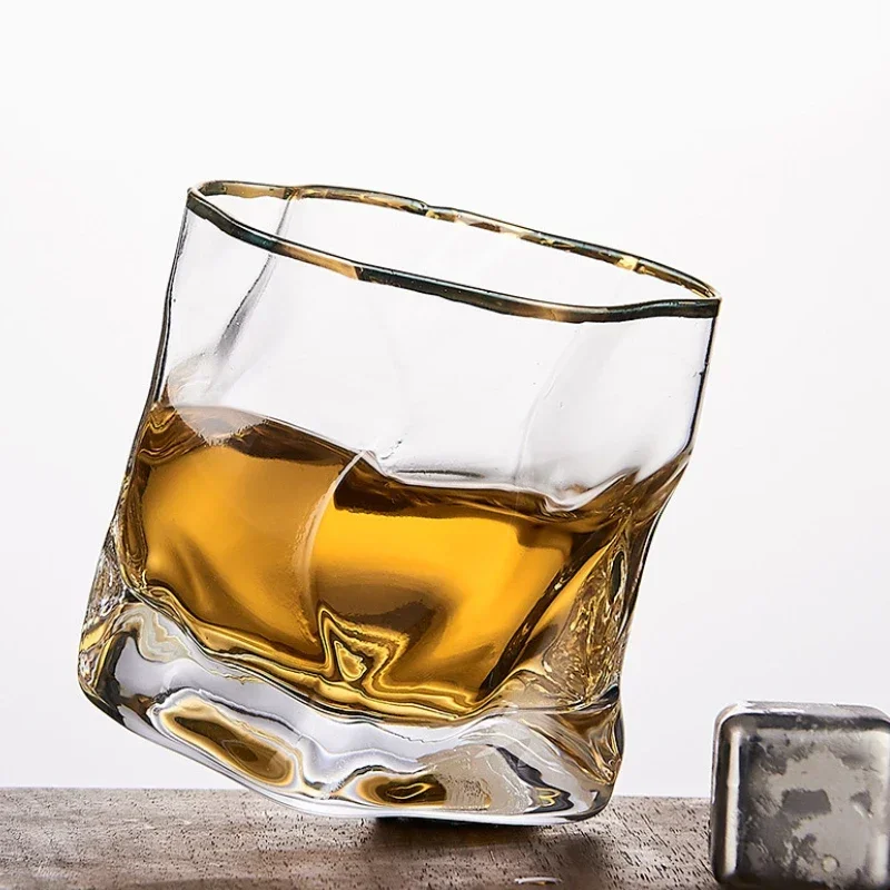 280ml Japanese Twisted Grain Glass Whiskey Cup Niche Water Cup Drinkware Cocktail Vodka Wine Cup Espresso Coffee Mug Milk Cup