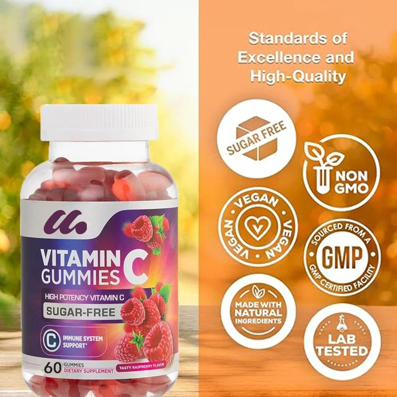 Sugar free vitamin C gummies - immune support and antioxidants - vitamin dietary supplements - suitable for children and adults