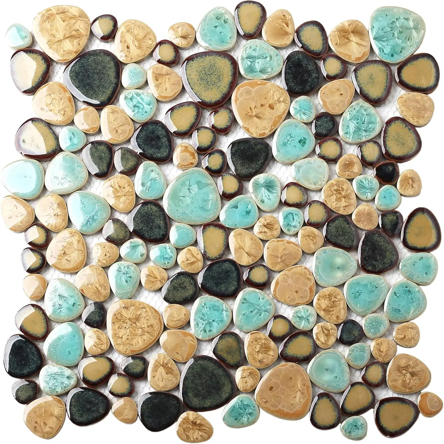 Blujellyfish Pebble Porcelain Tile Fambe Turquoise Green Beige Shower Floor Pool Alley Tiles Mosaic TSTGPT005