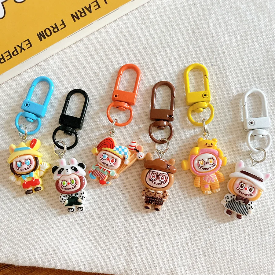 Labubu Little Sheep Keychain Clown Panda Cartoon Pendant Cute Christmas Gift Car Keyring Backpack Charm Accessorie Women Friends