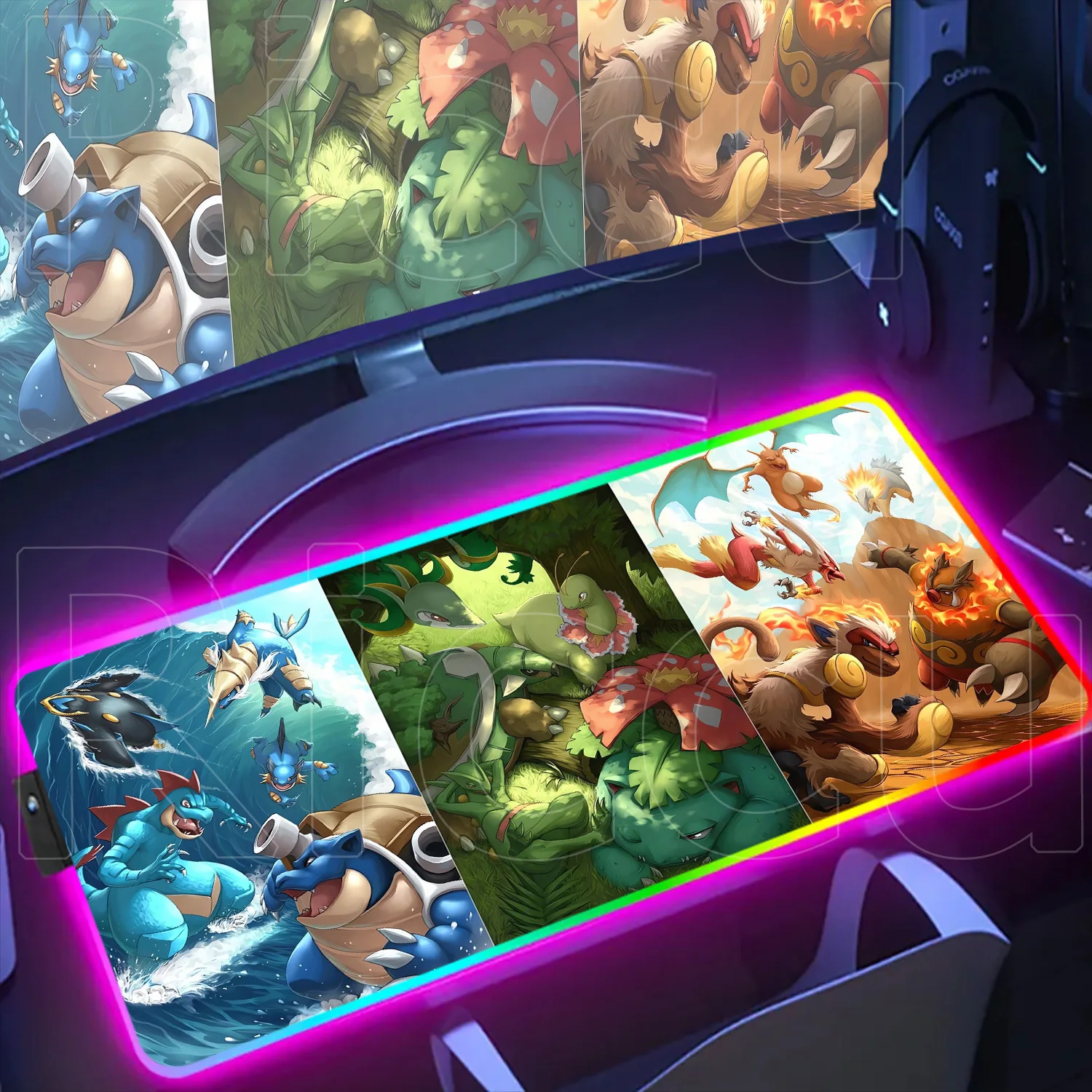 RGB Mouse Pad Lock Edge Large Gaming Accessories Computer Game Keyboard Pad P-Pokemon Charizard Mouse Mat Desk XXL Mousepad Gift