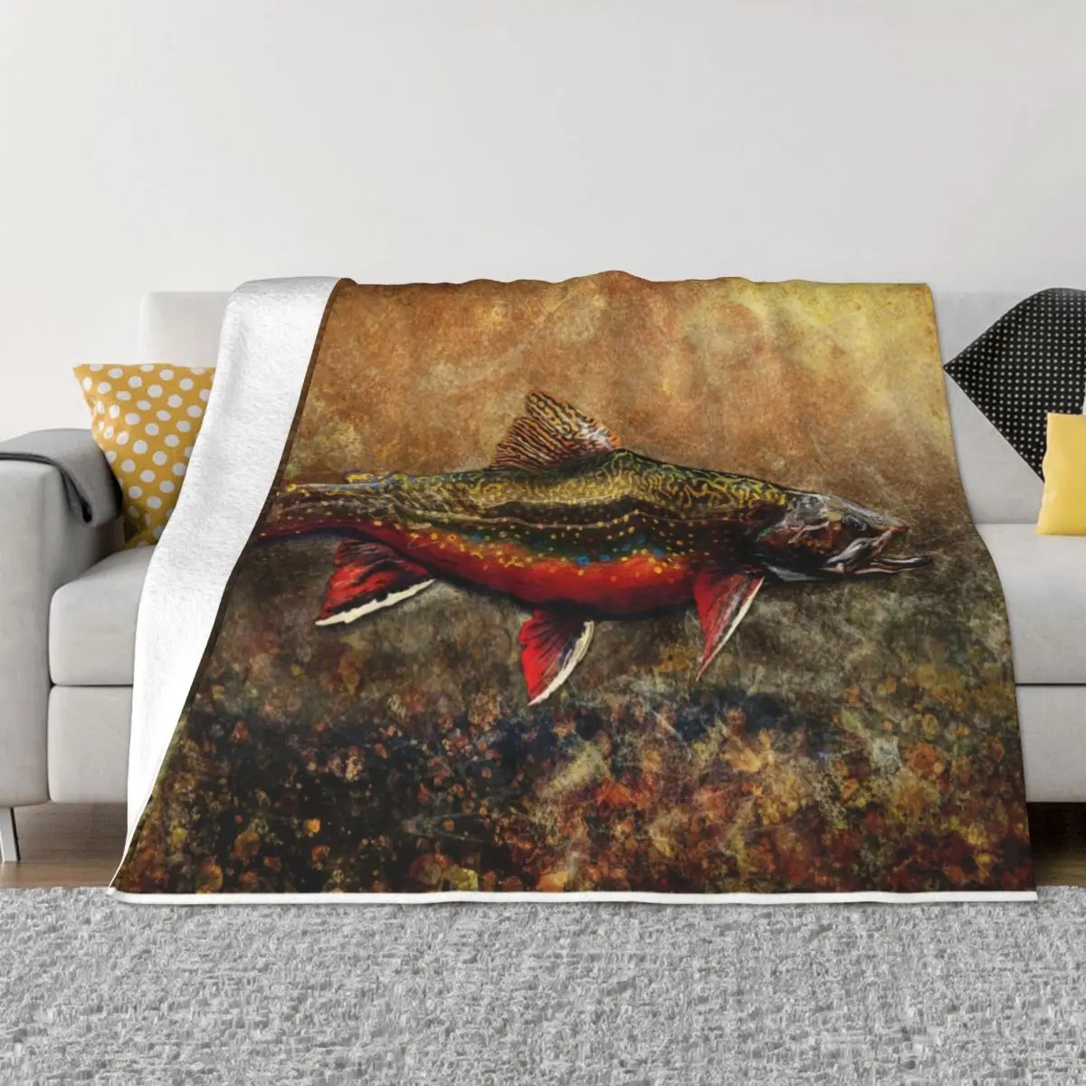 Spawning Male Brook Trout Illustration Throw Blanket Decorative Beds Luxury Thicken Plush Blankets