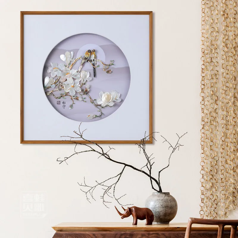 Handcrafted Custom Shell Art Painting Eternal Bond Theme New Chinese Style Wall Decor Hanging Picture for Entryway Study Desktop