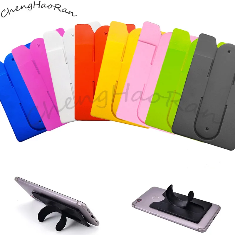 1 Piece Silicone U-shaped Holder Case Pouch For Cell Phone Colorful Card Holder Fashion Adhesive Sticker Back Cover