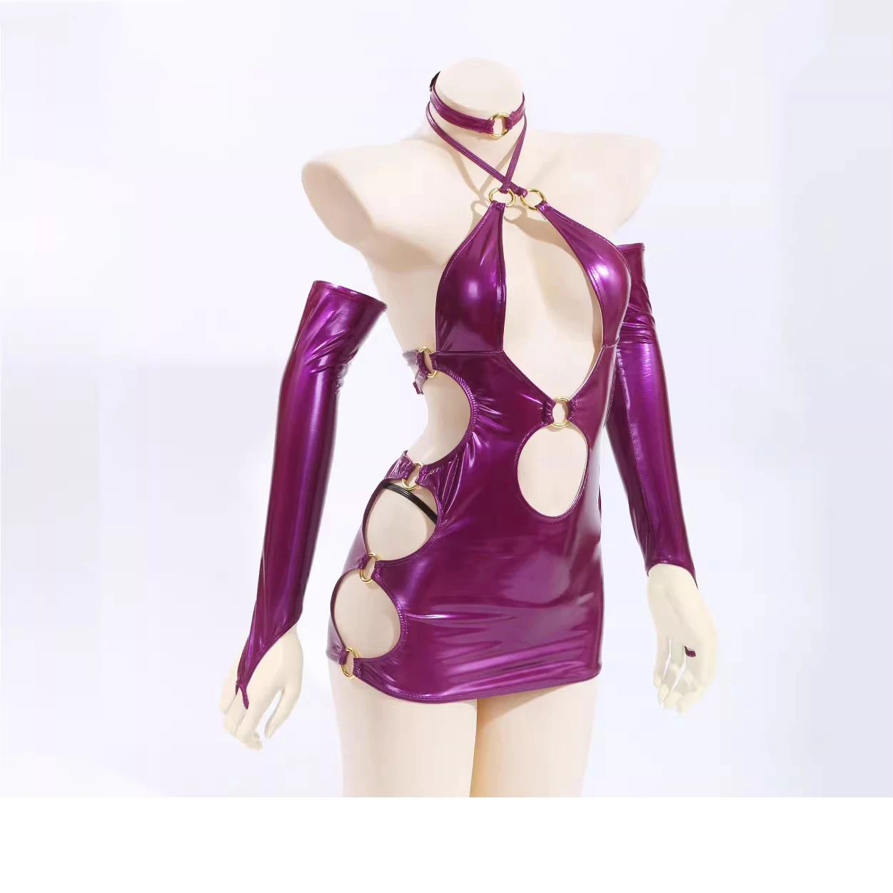 Robe sexy en cuir latex pour femmes et hommes, jarretière évidée, robe de soirée sexy, cosplay de scène de boîte de nuit, séance photo privée, style de robe