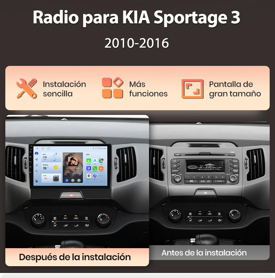 Junsun Autoradio für Kia Sportage 3 2010-2016, kabelloses CarPlay, Android Auto, intelligente Systeme, IPS-Touchscreen, DSP, GPS-Navigation, WLAN, DAB+, RDS, FM/RAM, BT, SWC, Plug-and-Play, 2DIN, WLAN, 4G, Multimedia-Stereoanlage – Detail 3