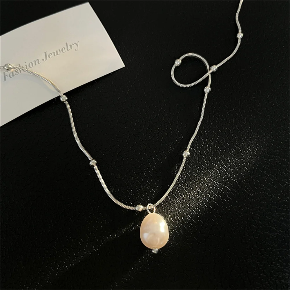 Baroque Pearl Pendant Necklace For Women Silver Color Bead Clavicle Chain Necklace Fashion Women Jewelry Accessories Gft