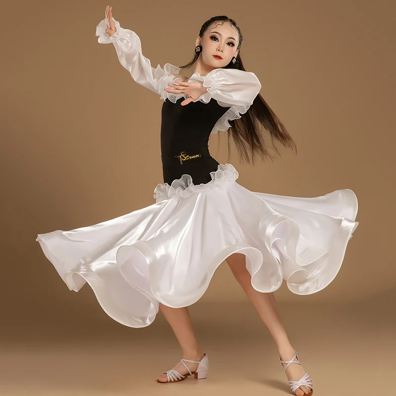 สาวโมเดิร์นเต้นรํา Big Swing กระโปรง Waltz ชุดตาข่ายเชื้อราห้องบอลรูม Dancewear การแข่งขันการฝึกอบรมมาตรฐานแห่งชาติเครื่องแต่งกาย