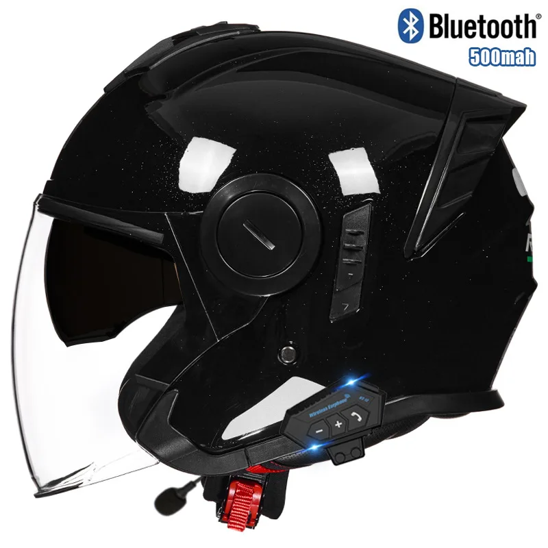 Motorcycle 3/4 Helmet Bluetooth Dual Visor DOT Approved Riding Helmet for Electric Bike and Motorbike