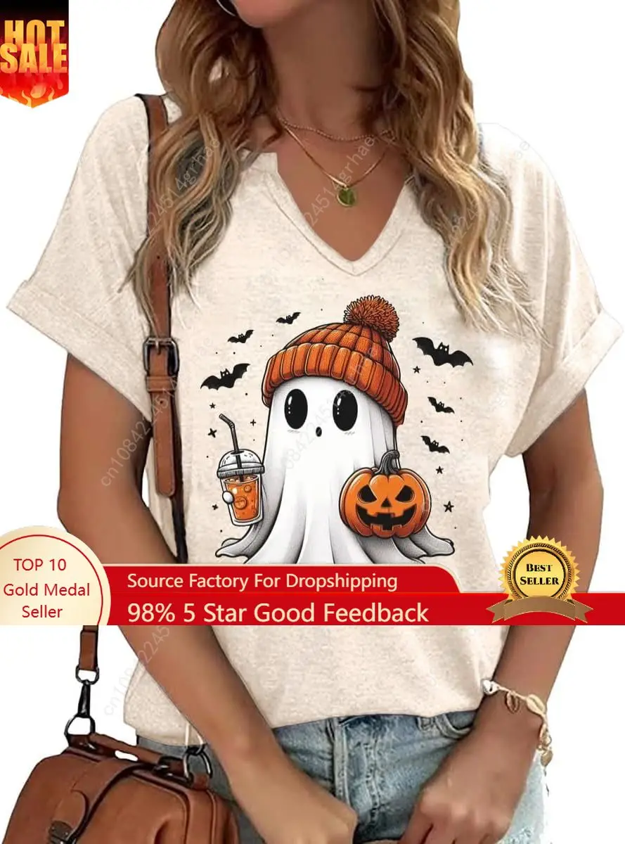 

Halloween Shirts for Women Funny Halloween Pumpkin Graphic Short Sleeve Shirt Casual Fall Tee Tops