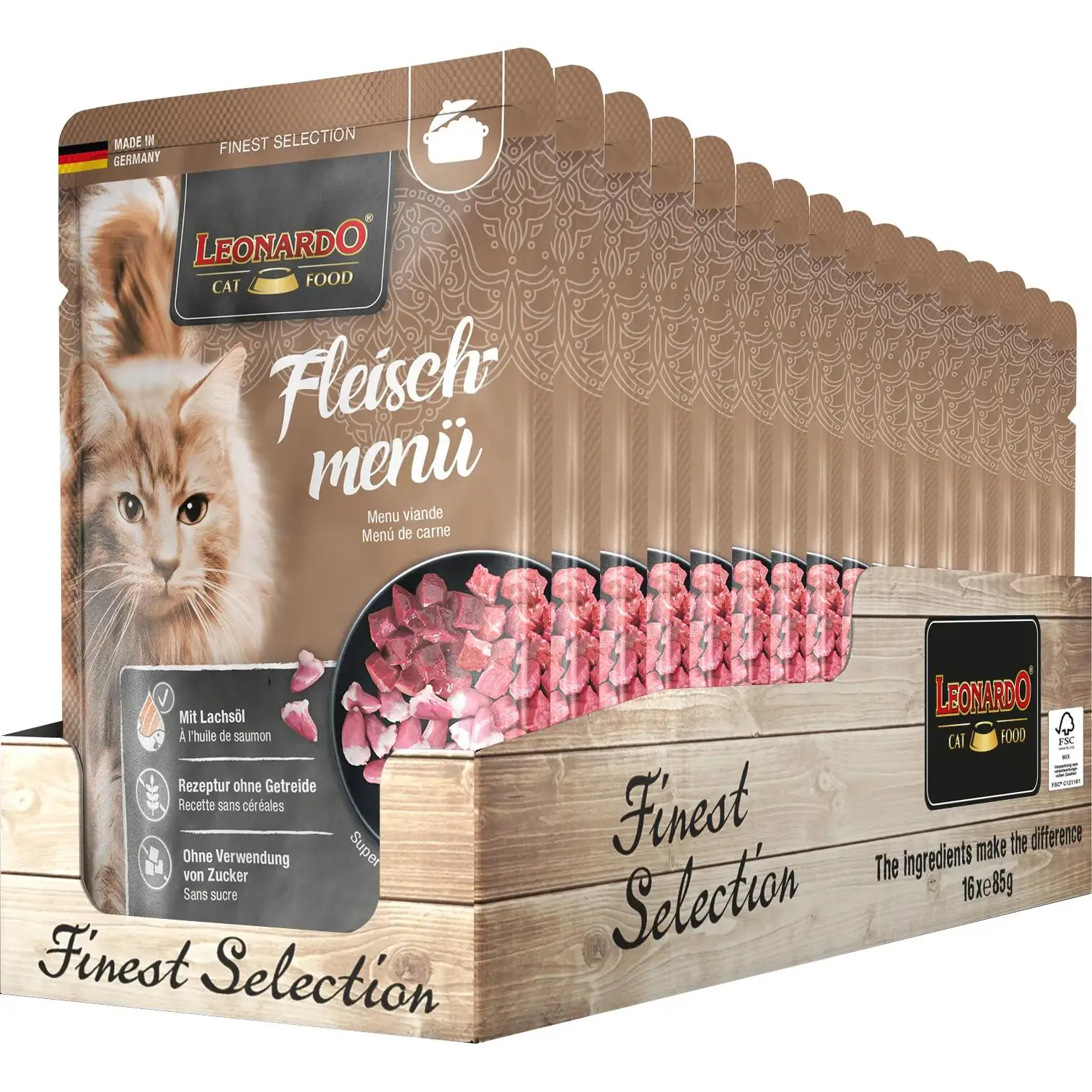 Leonardo Comida Húmeda Menú de carne para Gatos (Gatos , Comida , Comida húmeda) - 16x85 gr