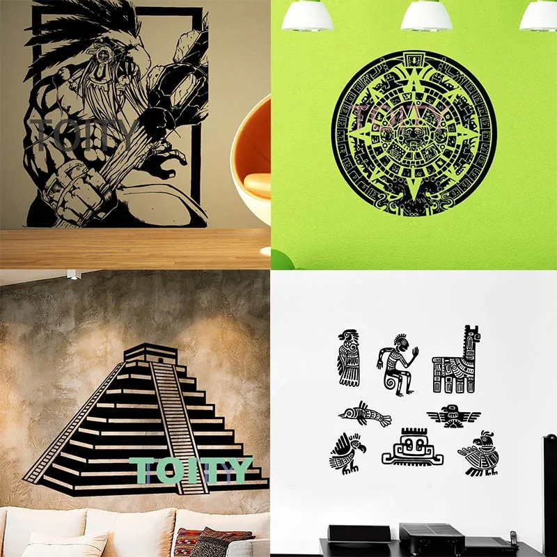 

Maya Aztec Art Temple Of Kukulkan Wall Stickers Inca Latin America Mayan Amulet Animal Ornament Vinyl Decal Art Murals Decor