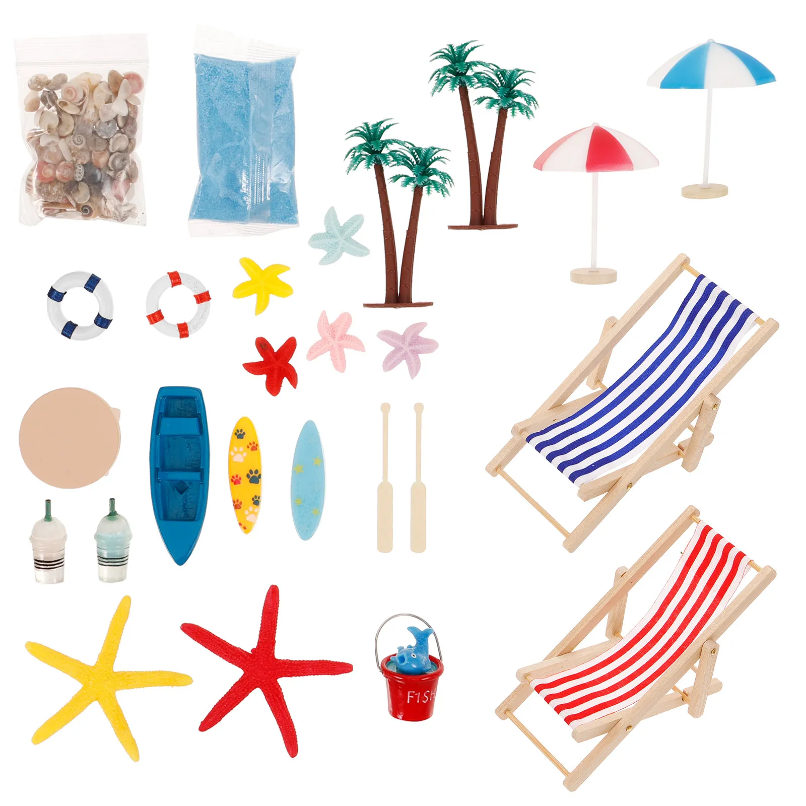 

1Set Wooden Beach Chair Miniature Ornament Creative Beach Style Mini House Accessories Seaside Micro Landscape Decoration DIY