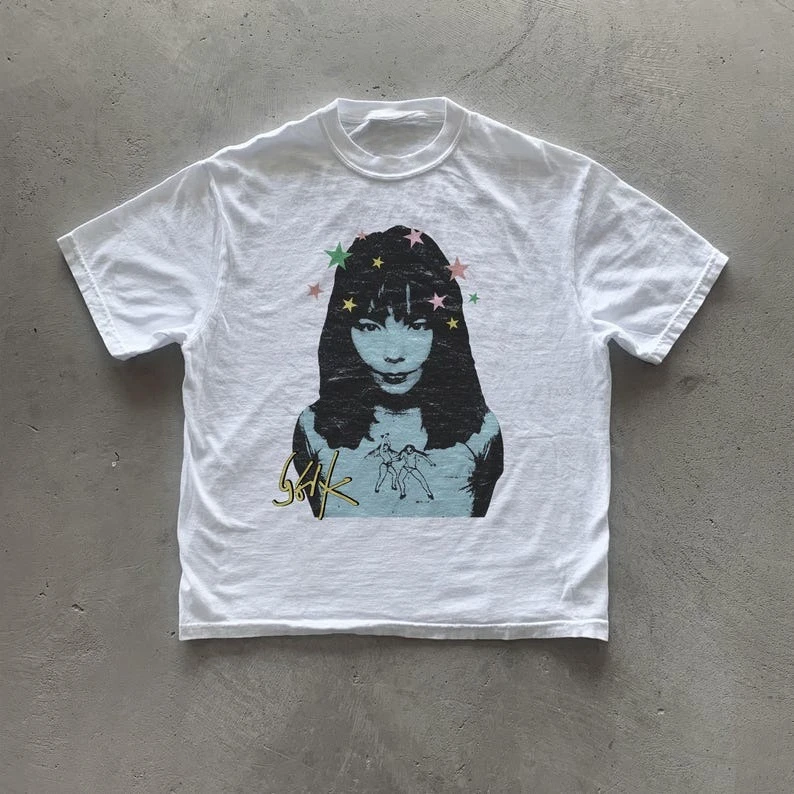 Camiseta Vintage Unissex Bjork de Verão, Estilo Americano Hip Hop Rock, Manga Curta, Moda Retro de Alta Qualidade para Homens e Mulheres