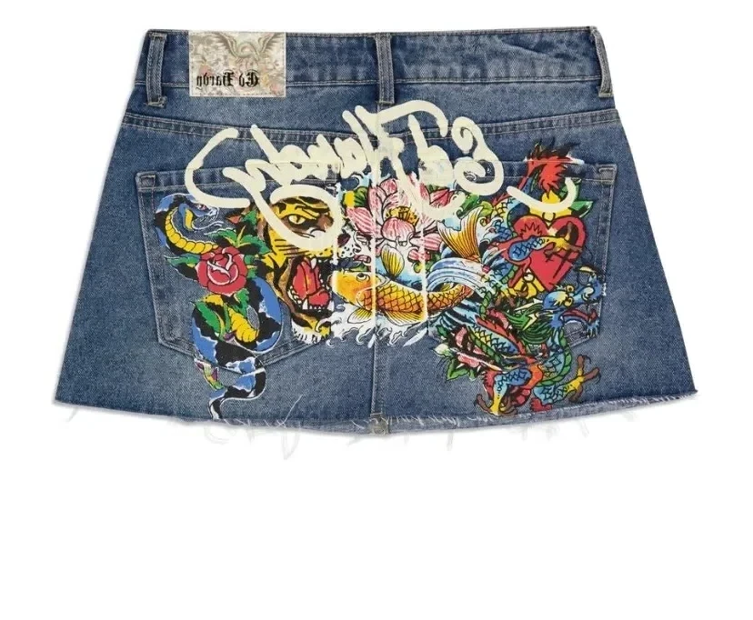 Streetwear Rock Damen y2k kurze Harajuku Gothic Hip Hop Brief druck Vintage blauen Jeans rock hohe Taille schlanke Mini kurzen Rock