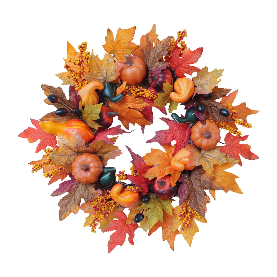

Xinyi simulation berry pumpkin wreath American harvest festival rattan ring red fruit wreath decoration cross-border manufacture