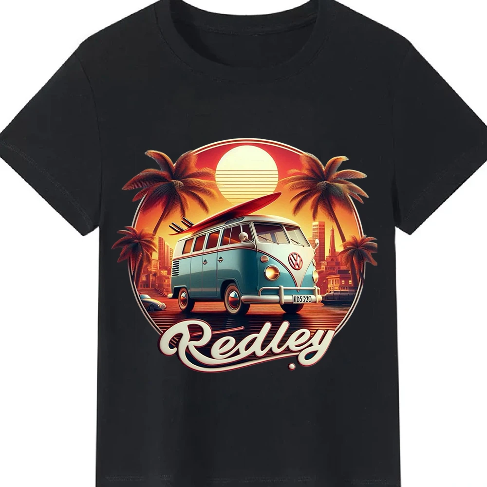 Vintage Black Oversized T-Shirt Retro Summer VW Bus Palm Tree Print Streetwear Casual Cotton Short Sleeve Tee view 2