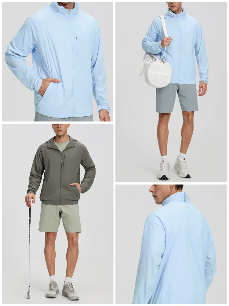 Herren Regenjacke Wasserdicht Leicht Reflektierend Packbare Regenjacke mit Reißverschluss Wanderjacken für Laufen Radfahren Golf Angeln – Detail 8