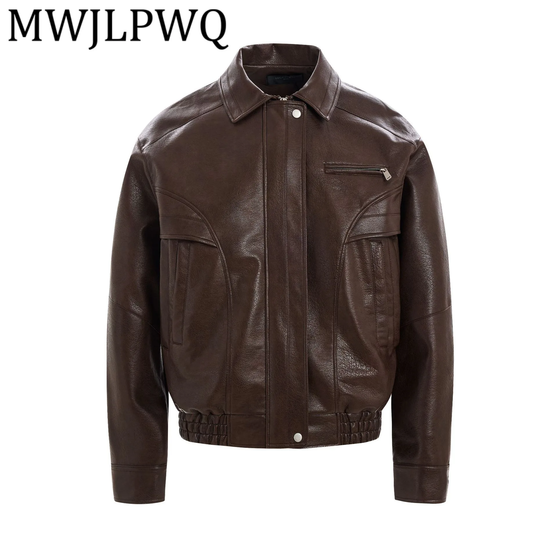 

MWJLPWQ Modish American Fashion High Street Personality Design Leather Jacket Male Lapel Long Sleeve Coat 2025 Autumn New 21602