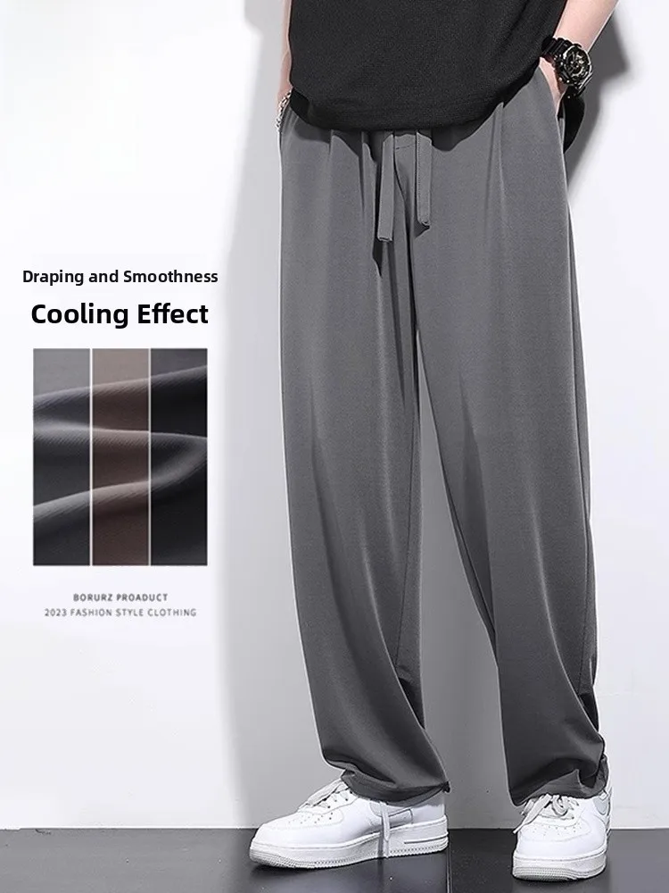 

Мужские повседневные брюки прямого кроя, лето 2025, модные, свободные, струящиеся, эластичные, удобные, длинные, молодежные