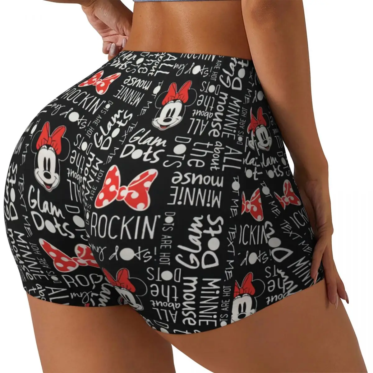 Custom Mickey Mouse Minnie Bows Anime Workout Shorts Women's Gym Running Biker Yoga Shorts