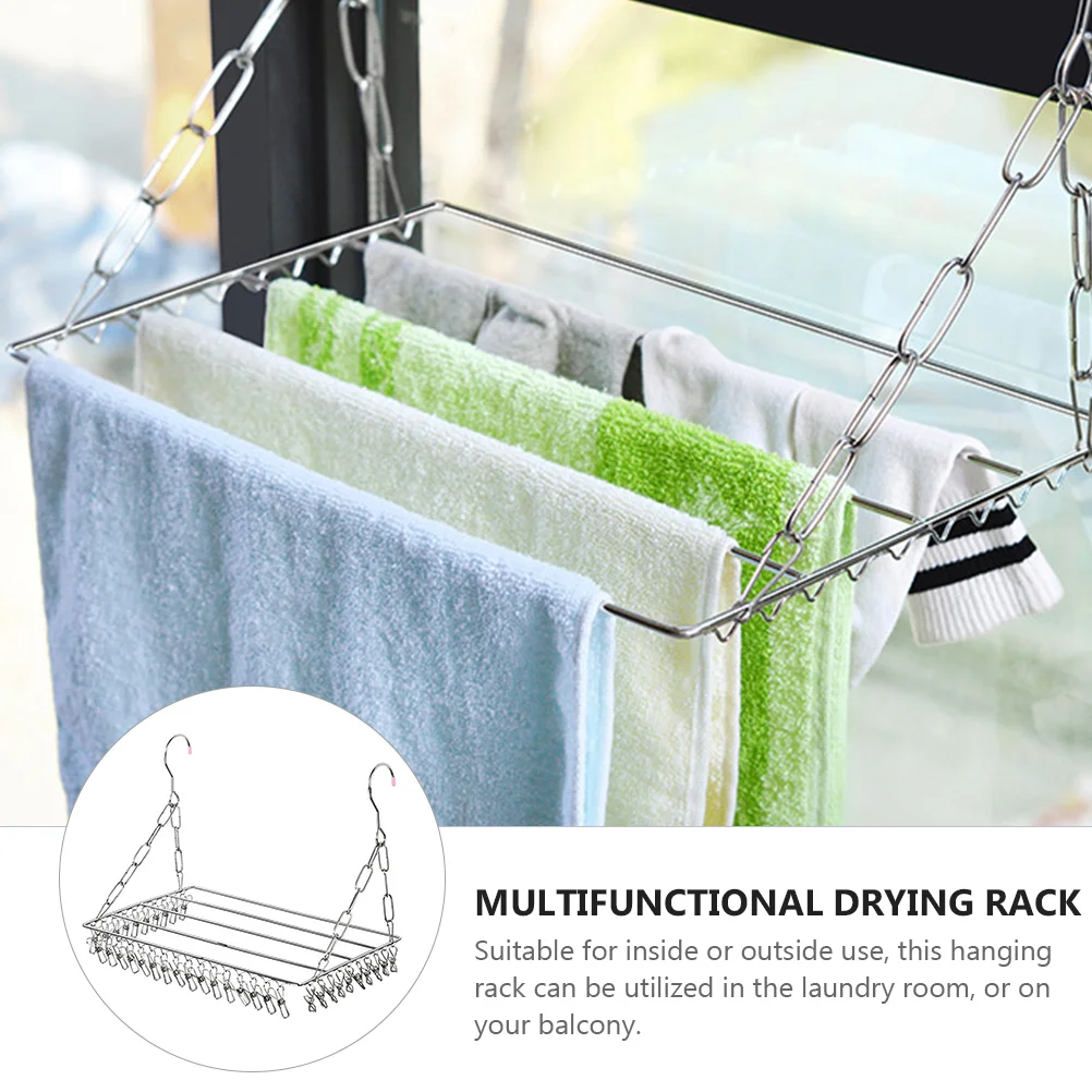 Drying Rack Socks Home Hangers Clothes Multifunctional Pants Dish Windproof Balcony Clip Stainless Steel