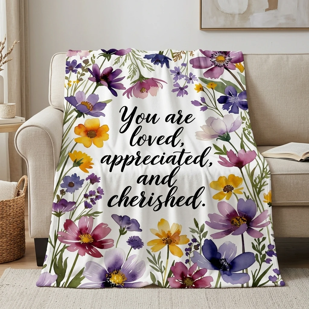 Purple & Yellow Wildflower Watercolor Flannel Throw Blanket, 