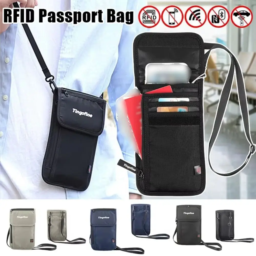 

Anti-Theft Travel Document Card Bag Adjustable Nylon Travel Neck Wallet Zipper Portable Waterproof RFID Storage Bag Abroad Trip